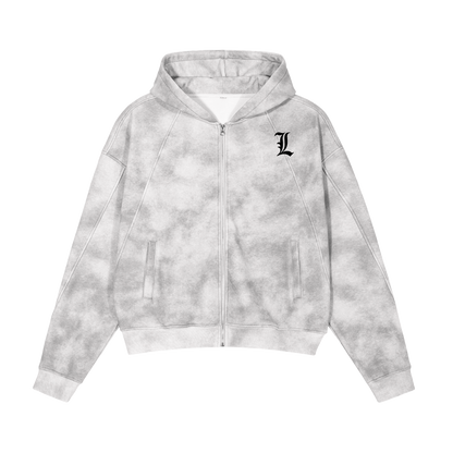 DeathNote L inspired Dirty Washed Boxy Zip-up Fleece Hoodie