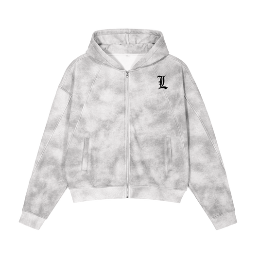 DeathNote L inspired Dirty Washed Boxy Zip-up Fleece Hoodie